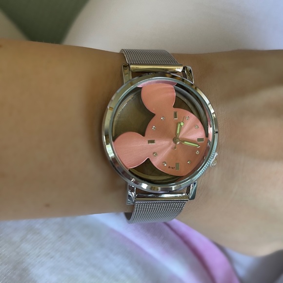 Mickey Mouse see through watch pink silver metal Disney shiny DisneyLand - Picture 4 of 5